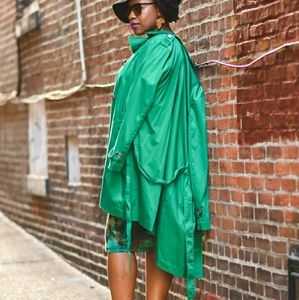 Kelly green trench coat